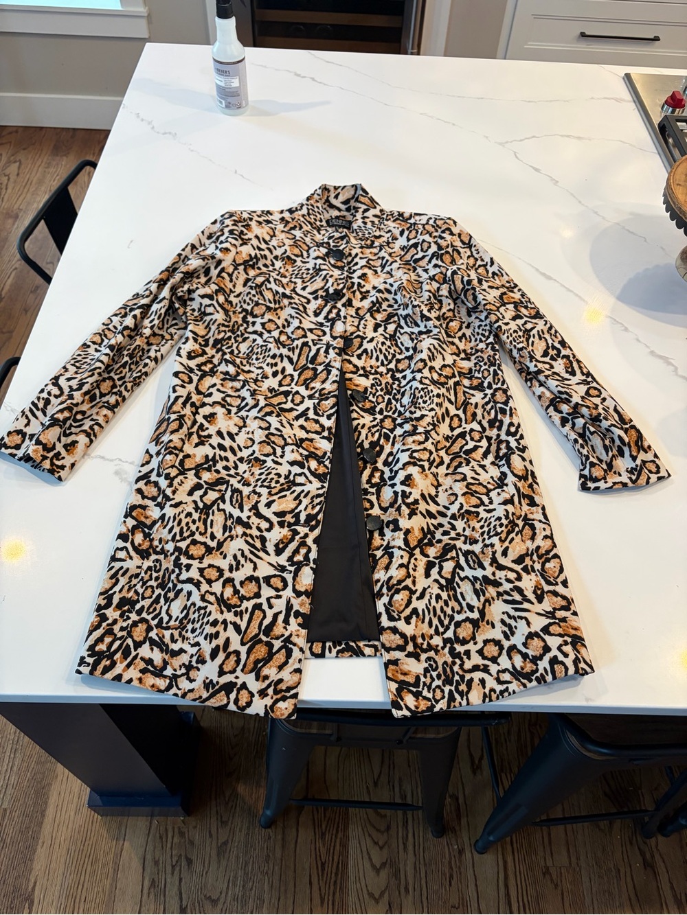 Dennis Basso Leopard Print Top in Cream, Black & Tan - Size Small